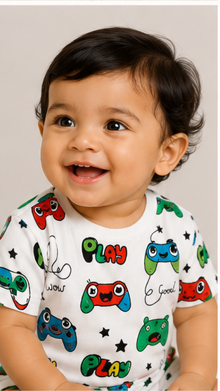 Kids Gaming Print Co-ord Set | Cartoon Game Controller T-Shirt & Shorts Summer Outfit for Boys