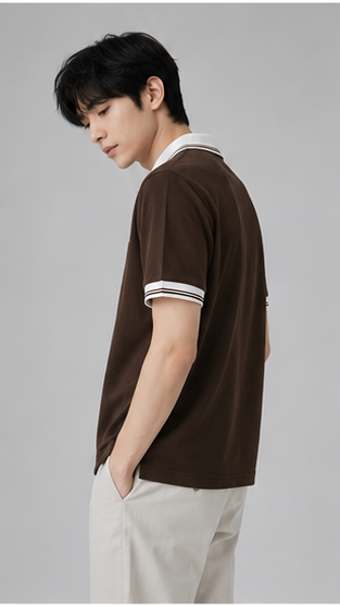 Men's Premium Coffee Brown Polo T-Shirt with White Contrast Collar | Classic Casual Polo Tee