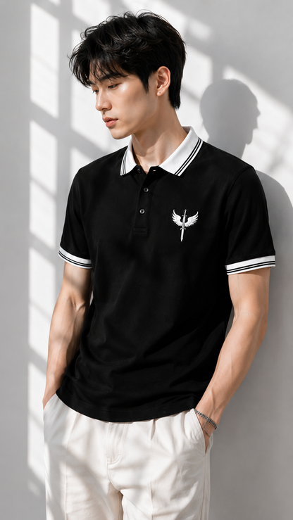 Horcun Men's Black Signature Polo T-Shirt | Premium Contrast Collar Polo