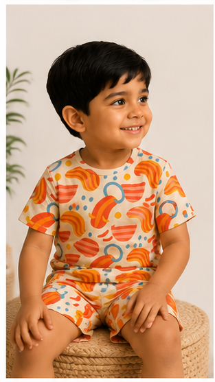 Kids Multicolor Abstract Print Co-Ord Set – Soft Cotton Summer Outfit for Boys & Girls