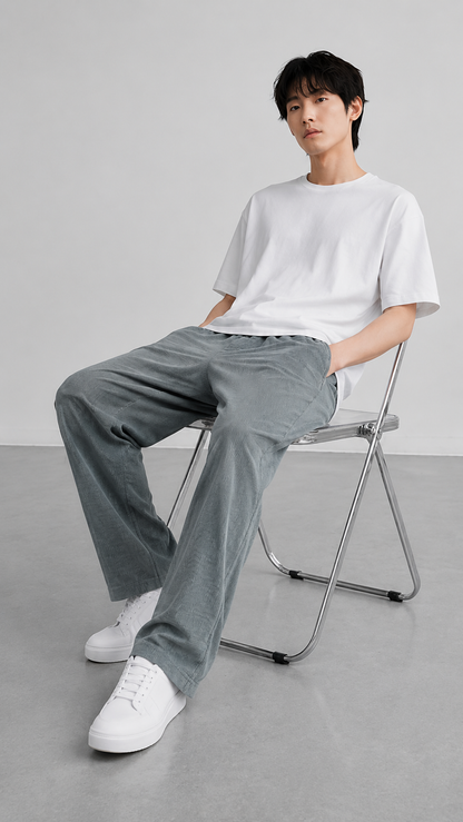 Horcun Men's Sage Grey Corduroy Drawstring Trousers | Premium Casual Pants