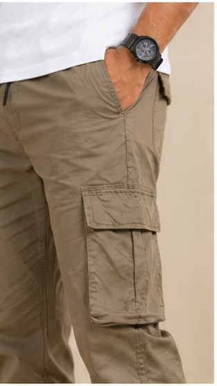 Khakhi Cargo Joggers for Men – Slim Fit Multi-Pocket Casual Streetwear Pants