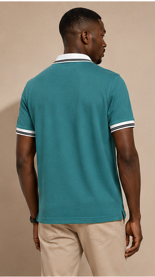 Horcun Men's Ocean Teal Premium Polo T-Shirt with Contrast Collar