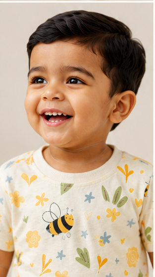 Kids Bee Print Co-ord Set – Cute Summer Cotton T-Shirt & Shorts Set for Boys & Girls