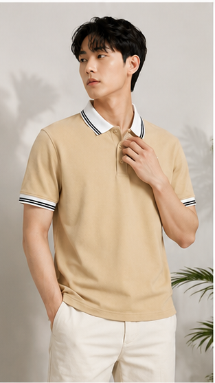 Men's Premium Beige Polo T-Shirt with White Contrast Collar | Smart Casual Half Sleeve Polo Tee