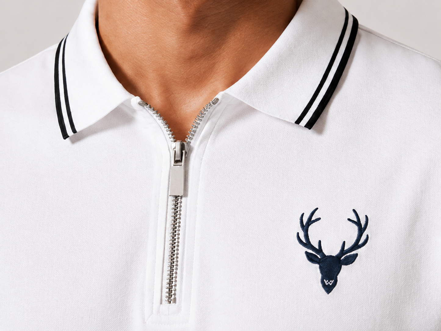 Horcun Men's Premium White Zip Polo T-Shirt | Quarter Zip Casual Polo