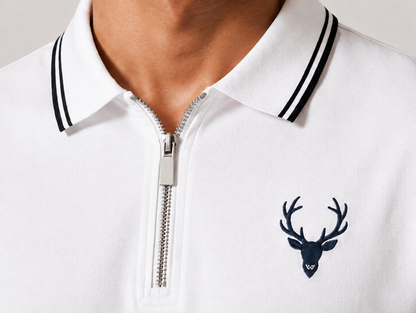 Horcun Men's Premium White Zip Polo T-Shirt | Quarter Zip Casual Polo