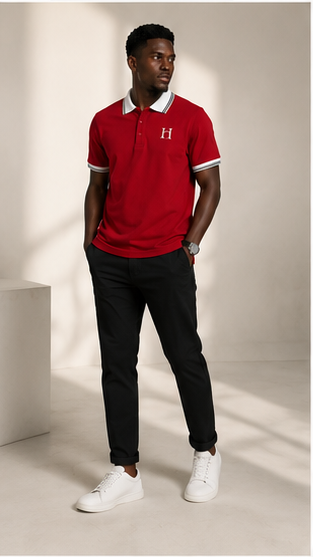 Horcun Men's Signature Red Polo T-Shirt with Contrast Collar