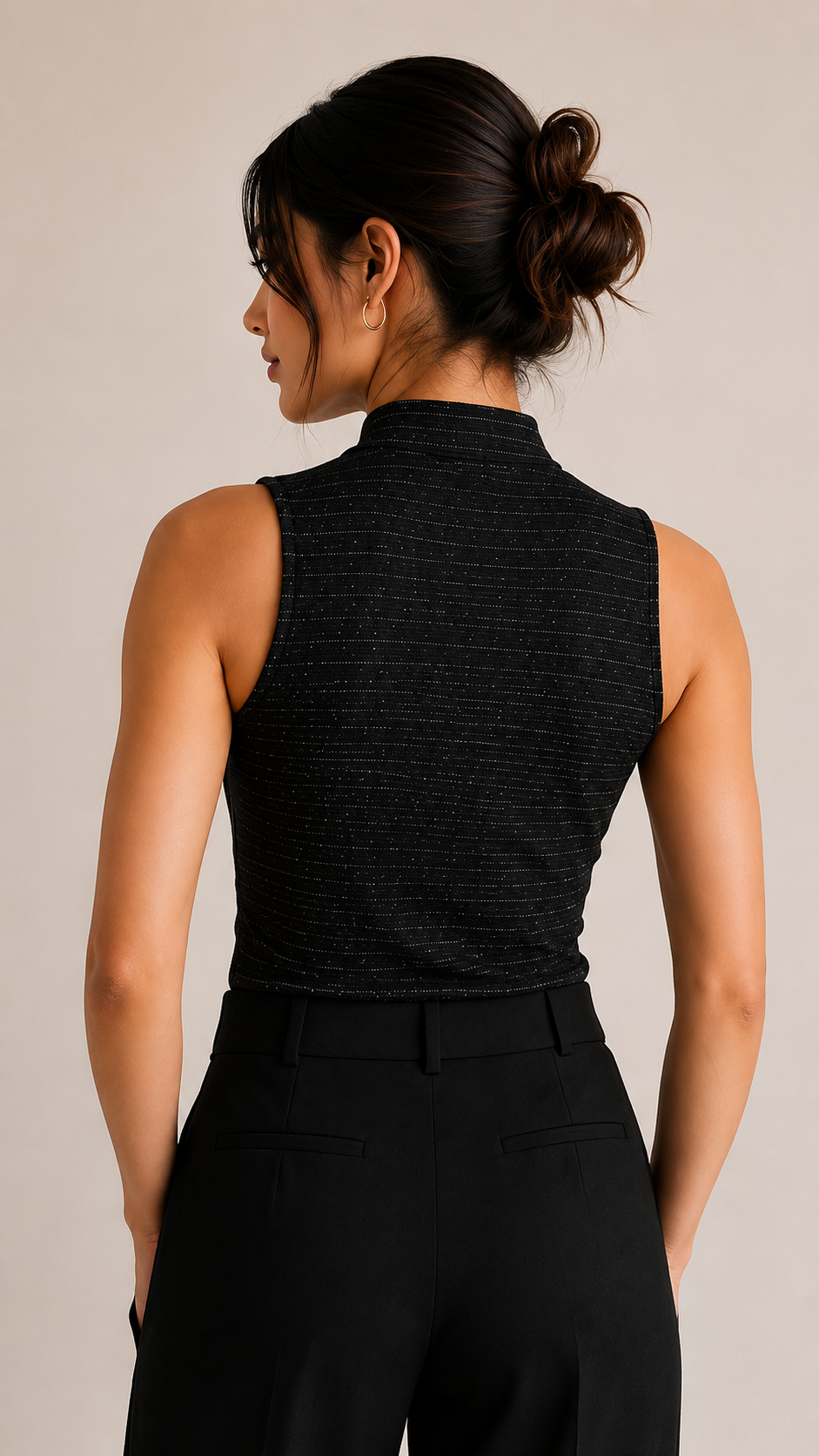 Women’s Premium Black Mock Neck Sleeveless Top – Slim Fit Ribbed Casual Wear