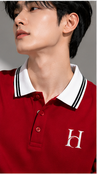 Men's Premium Red Polo T-Shirt with White Contrast Collar | Smart Casual Half Sleeve Polo Tee