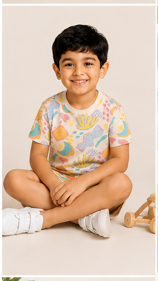 Pastel Abstract Print Kids Co-Ord Set | Soft Cotton Summer Outfit for Boys & Girls