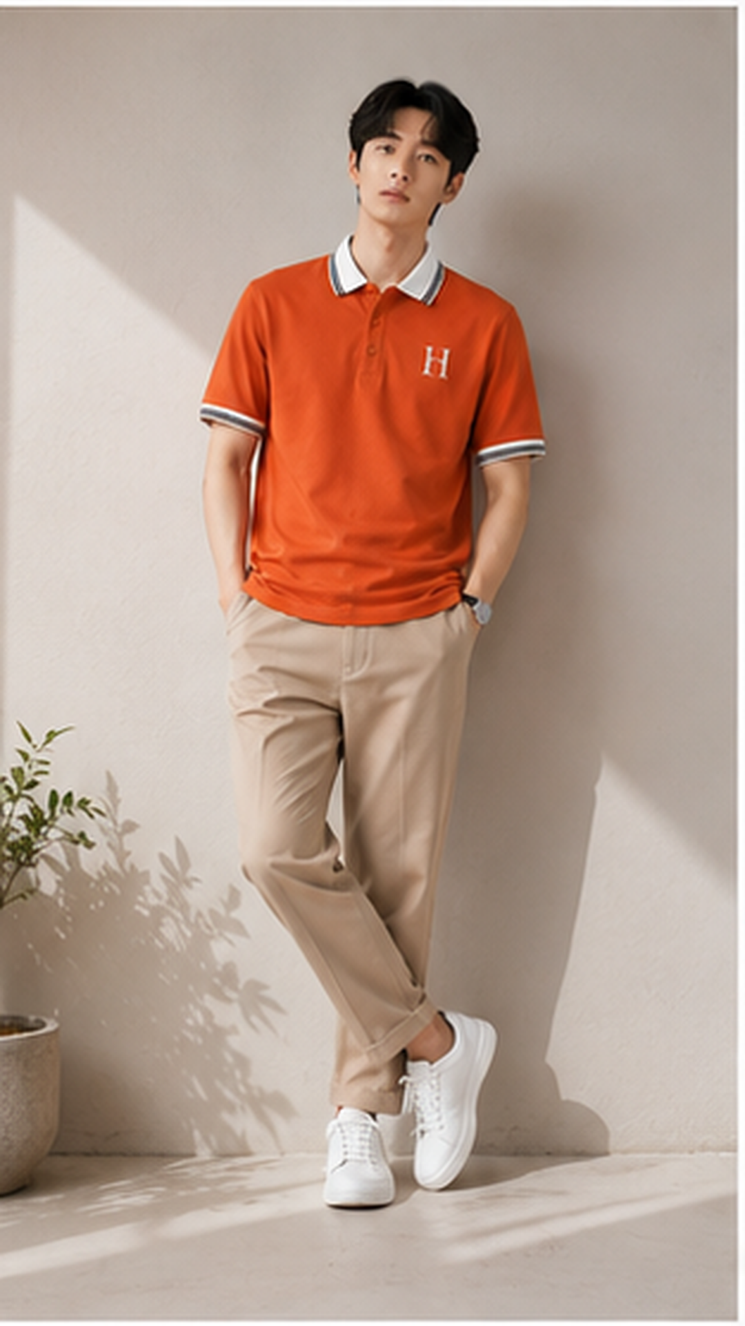 Men's Premium Burnt Orange Polo T-Shirt with White Contrast Collar | Smart Casual Half Sleeve Polo Tee