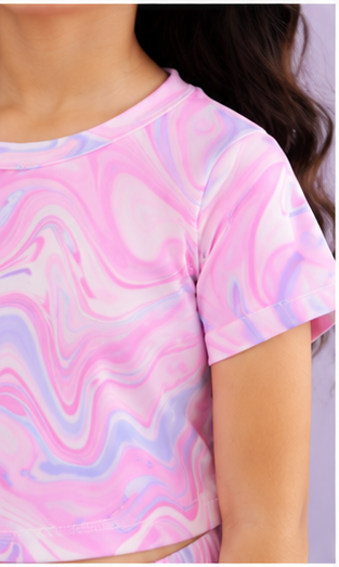 Girls Pastel Marble Co-Ord Set | Kids Crop Top & Flared Pants Outfit | Stylish Party Wear for Girls