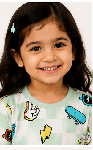 Urban Play Kids Co-Ord Set – Checkered Cartoon Printed T-Shirt & Shorts for Boys & Girls