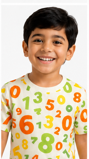Numbers Print Kids Co-Ord Set – Educational Cotton T-Shirt & Shorts Summer Outfit for Boys & Girls