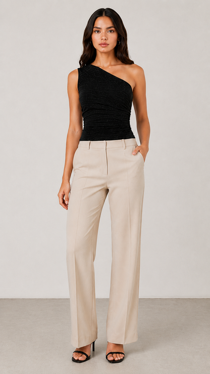 Women’s Premium Black One Shoulder Ruched Top – Slim Fit Party Wear Top