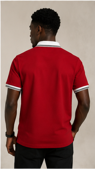 Horcun Men's Signature Red Polo T-Shirt with Contrast Collar