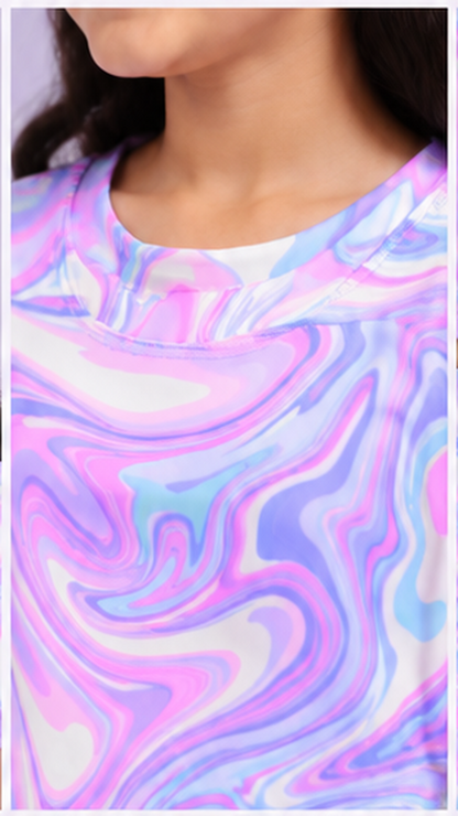 Girls Rainbow Marble Co-Ord Set | Kids Crop Top & Bell Bottom Pants Outfit | Trendy Party Wear for Girls