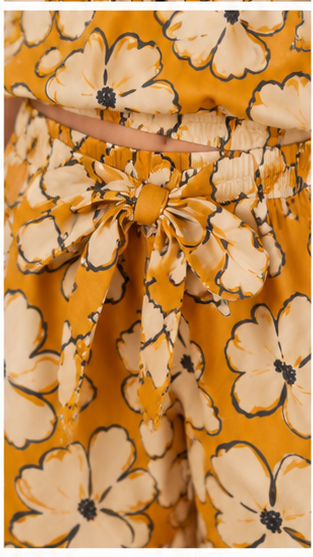 Girls Mustard Floral Off-Shoulder Co-ord Set with Tie-Up Shorts