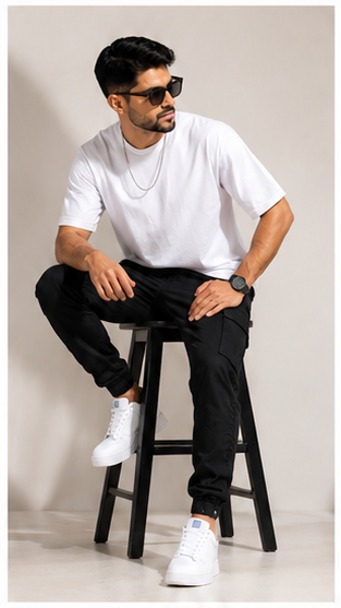 Black Cargo Joggers for Men – Stylish Slim Fit Stretchable Casual Pants with Side Pockets