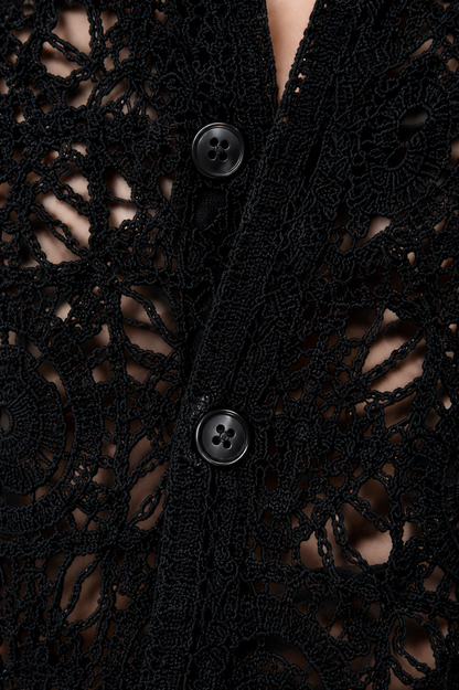 Men's Black Crochet Lace Knit Shirt – Premium Handmade Open Knit Resort Shirt