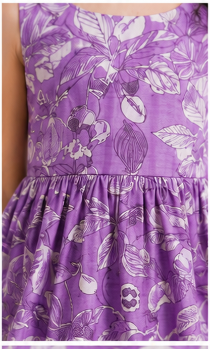Girls Floral Fit & Flare Dress – Lavender Purple with Botanical Print