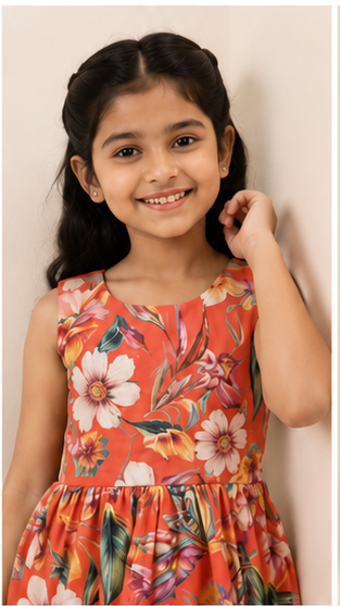 Girls Coral Floral Printed Sleeveless Dress – Soft Summer Kidswear