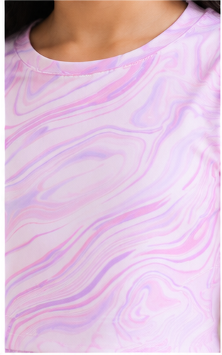 Girls Pink Marble Print Co-Ord Set | Kids Crop Top & Wide Leg Pants Outfit | Trendy Western Wear for Girls