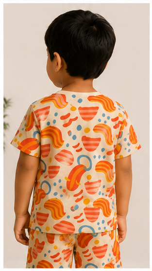 Kids Multicolor Abstract Print Co-Ord Set – Soft Cotton Summer Outfit for Boys & Girls