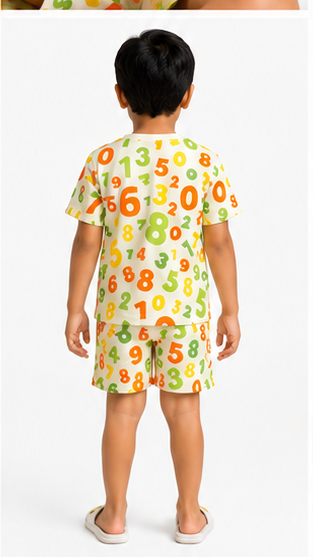 Numbers Print Kids Co-Ord Set – Educational Cotton T-Shirt & Shorts Summer Outfit for Boys & Girls