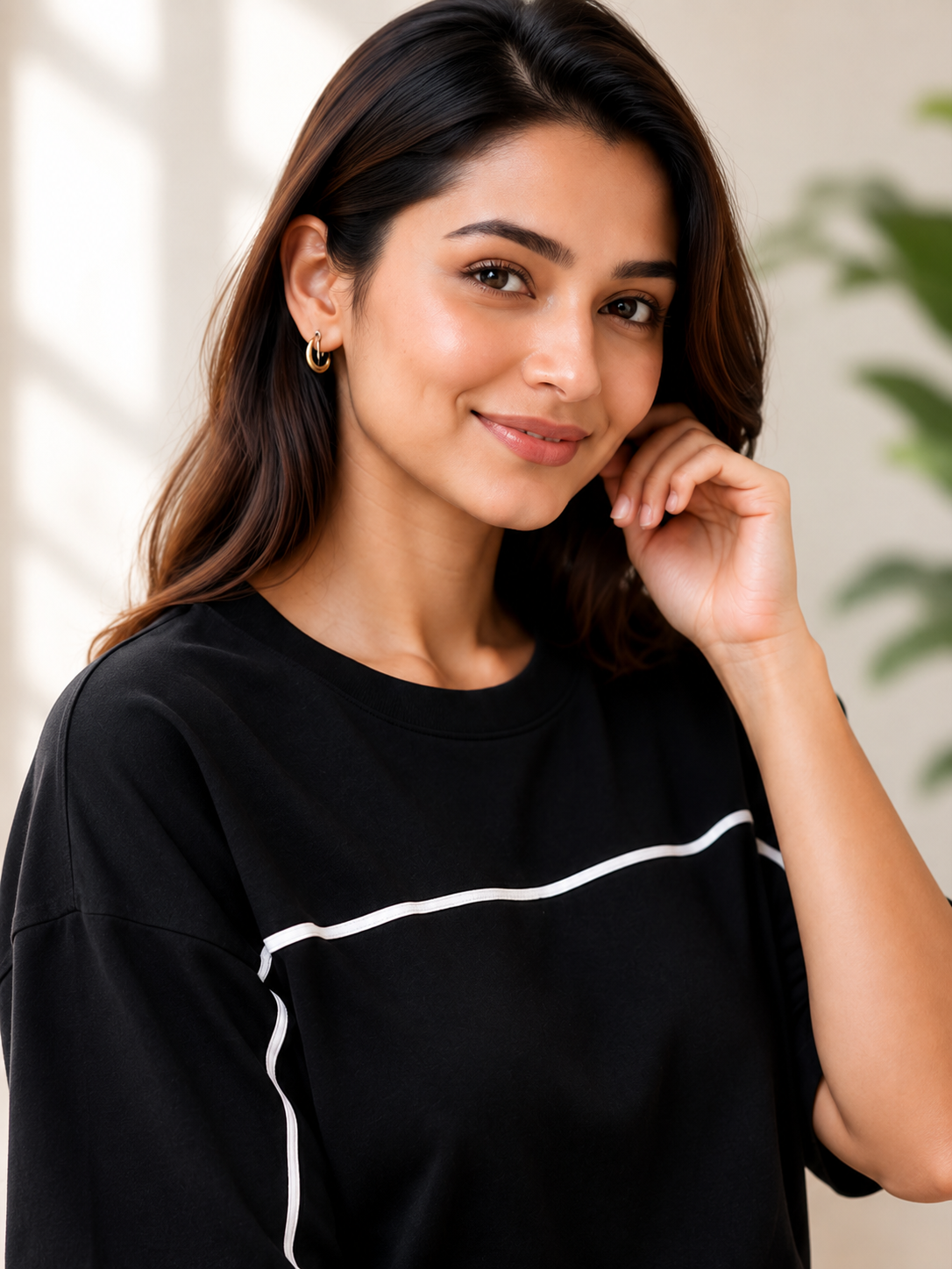 Women’s Black Co-ord Lounge Set | Premium Relaxed Fit T-Shirt & Straight Pants Set