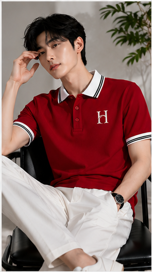 Men's Premium Red Polo T-Shirt with White Contrast Collar | Smart Casual Half Sleeve Polo Tee