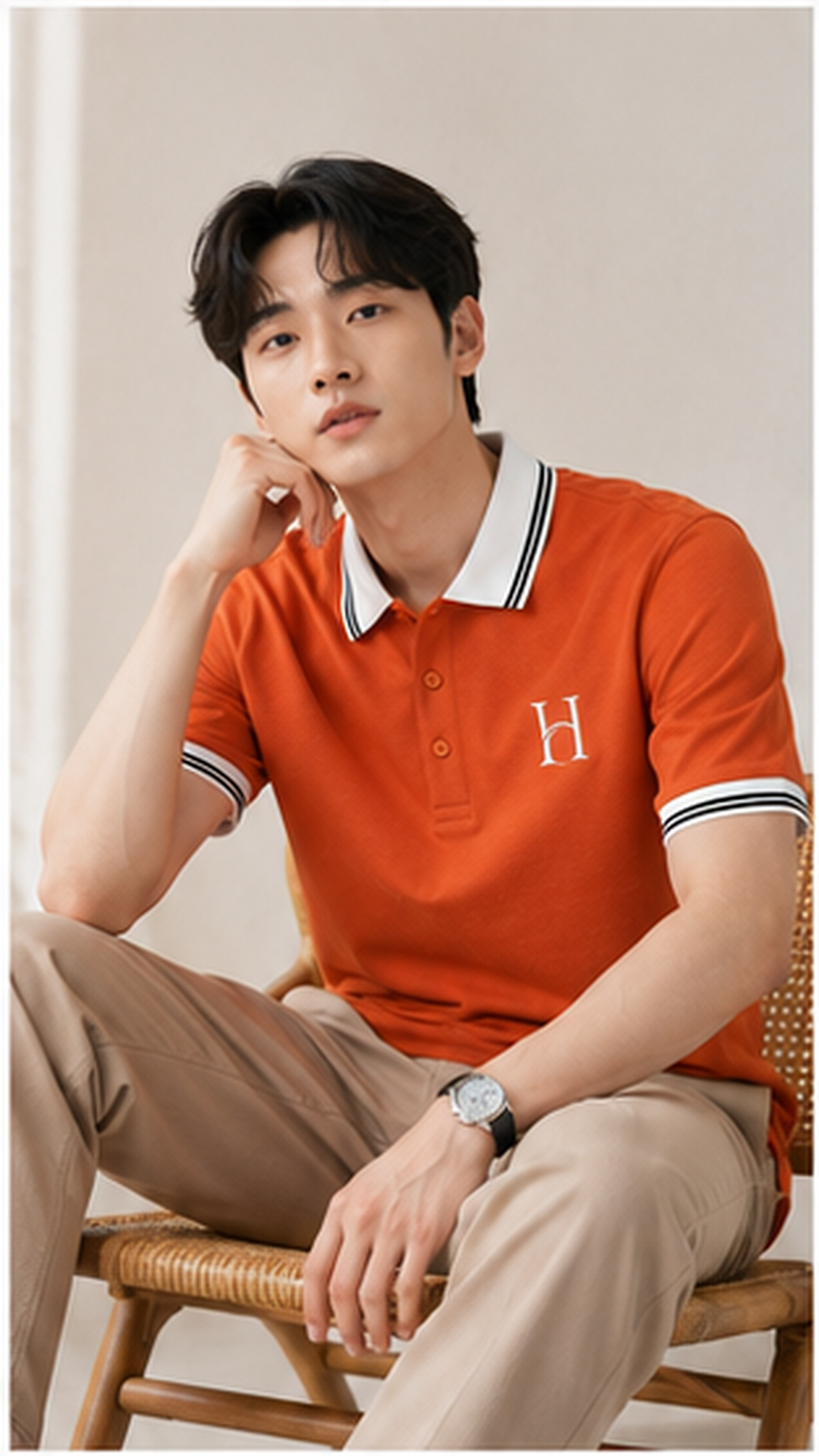 Men's Premium Burnt Orange Polo T-Shirt with White Contrast Collar | Smart Casual Half Sleeve Polo Tee