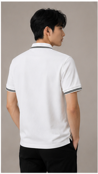 Men's Premium White Polo T-Shirt with Black Contrast Collar | Classic Smart Casual Half Sleeve Polo