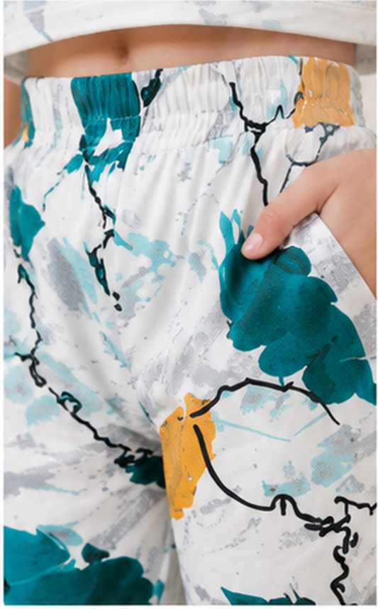 Girls Printed Co-Ord Set with Crop Top & Flared Pants | Stylish Kids Western Wear Outfit for Girls