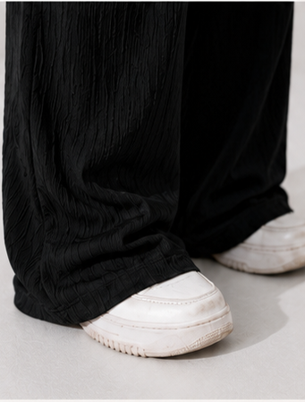 Black Crinkle Palazzo Pants for Women | Elastic Waist Wide Leg Lounge Trousers