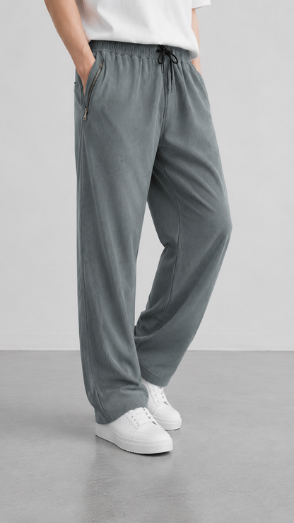 Horcun Men's Sage Grey Corduroy Drawstring Trousers | Premium Casual Pants