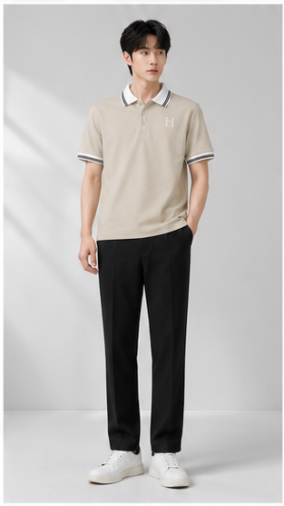 Men's Premium Off-White Polo T-Shirt with Contrast Collar | Elegant Casual Half Sleeve Polo