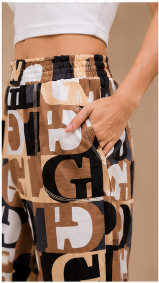 Women Brown Printed Joggers – Trendy Slim Fit Casual Streetwear & Lounge Pants