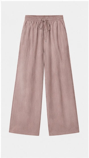 Dusty Rose Wide Leg Palazzo Pants for Women | Elastic Waist Crinkle Lounge Trousers