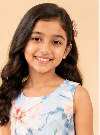 Girls Floral Fit & Flare Dress – Sky Blue with Soft Blossom Print