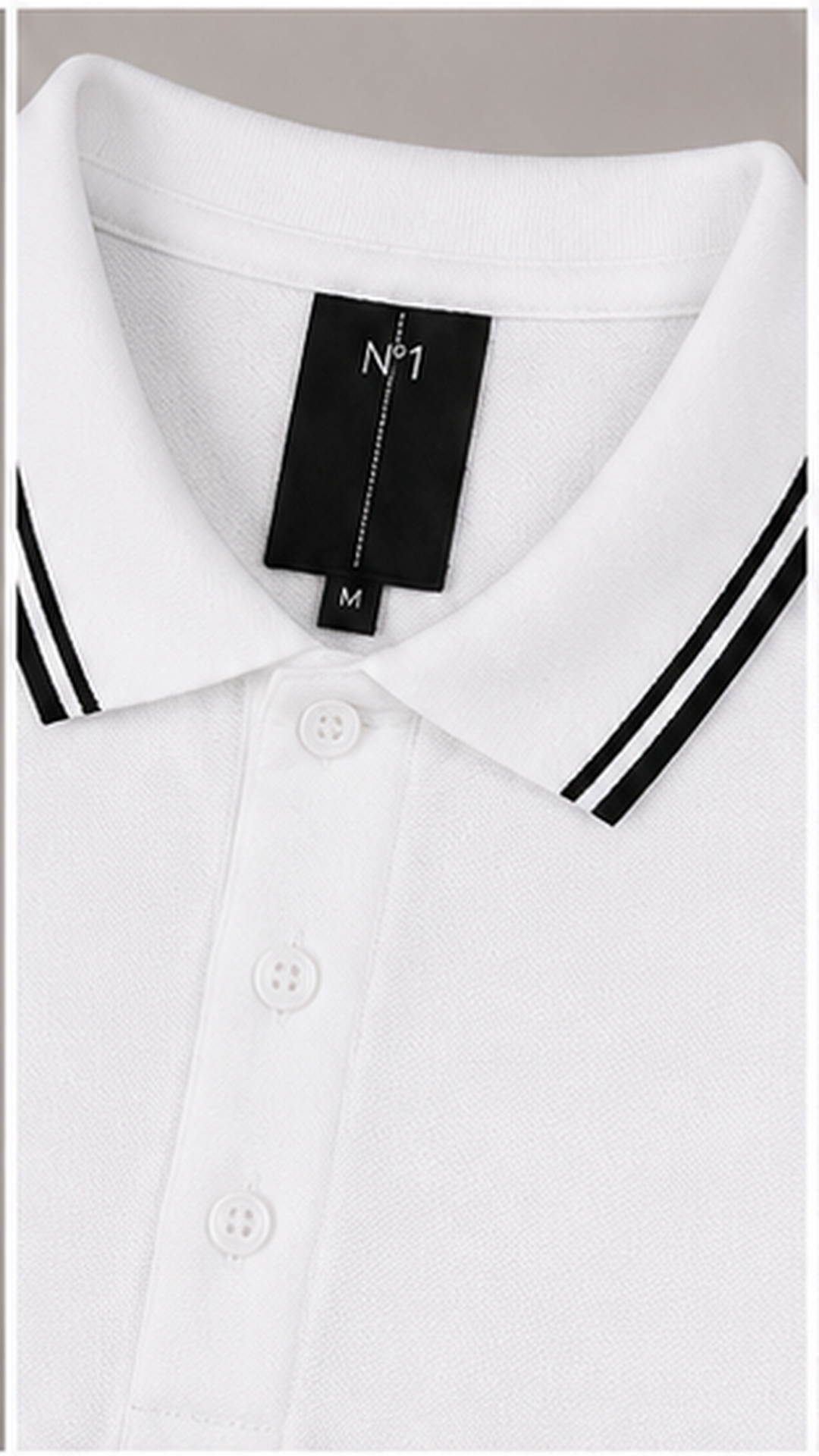 Men’s Premium White Polo T-Shirt with Black Contrast Collar & Sleeve Stripes