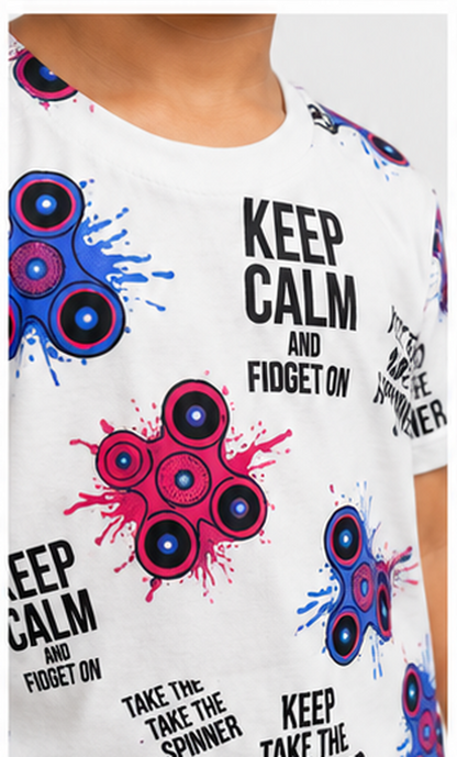 Fidget Spinner Print Kids Co-Ord Set – Cotton T-Shirt & Shorts Summer Outfit for Boys