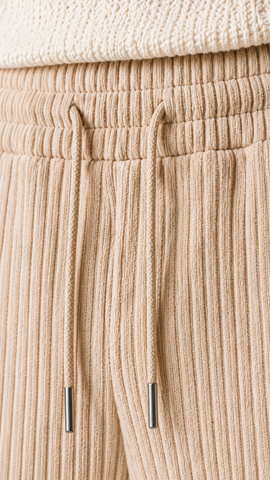 Off White Ribbed Track Pants for Men | Premium Relaxed Fit Textured Joggers with Zip Pockets