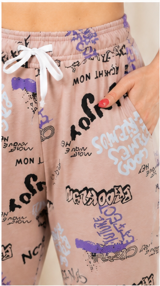 Women Beige Printed Joggers – Trendy Slim Fit Casual Lounge & Streetwear Pants
