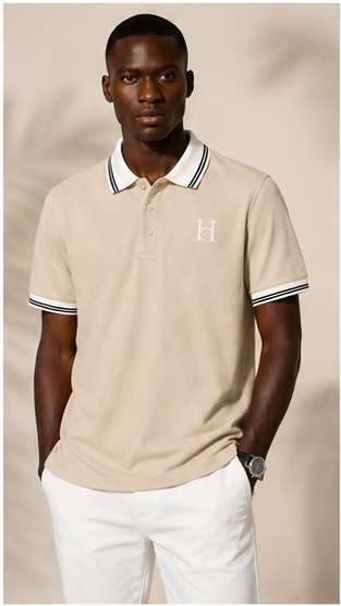 Horcun Men's Premium Beige Polo T-Shirt with Contrast Collar