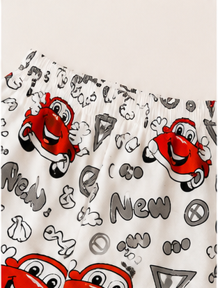Cartoon Car Print Kids Co-Ord Set – Cotton T-Shirt & Shorts Summer Outfit for Boys