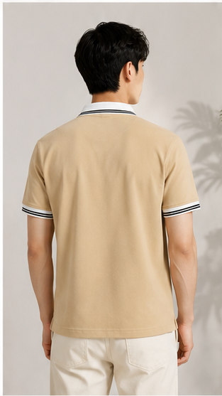 Men's Premium Beige Polo T-Shirt with White Contrast Collar | Smart Casual Half Sleeve Polo Tee
