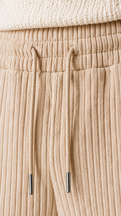 Off White Ribbed Track Pants for Men | Premium Relaxed Fit Textured Joggers with Zip Pockets