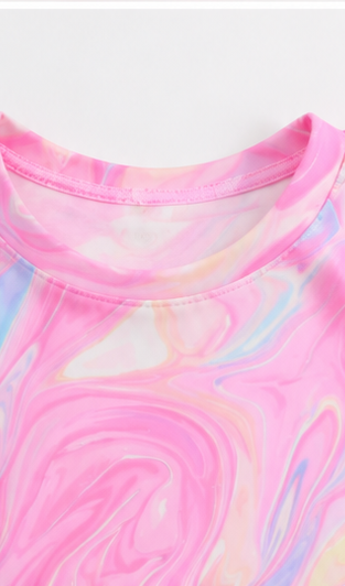 Girls Pink Marble Tie Dye Co-Ord Set | Kids Crop Top & Flared Pants Outfit | Trendy Western Wear for Girls